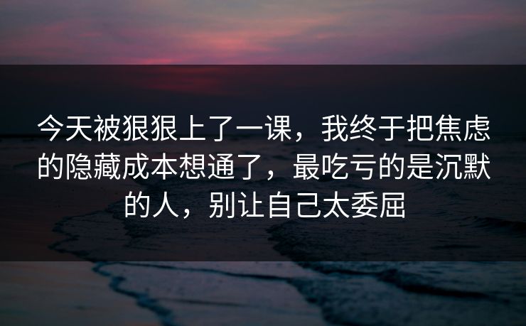 今天被狠狠上了一课,我终于把焦虑的隐藏成本想通了,最吃亏的是沉默的人,别让自己太委屈 今天被狠狠上了一课,我终于把焦虑的隐藏成本想通了,最吃亏的是沉默的人,别让自己太委屈